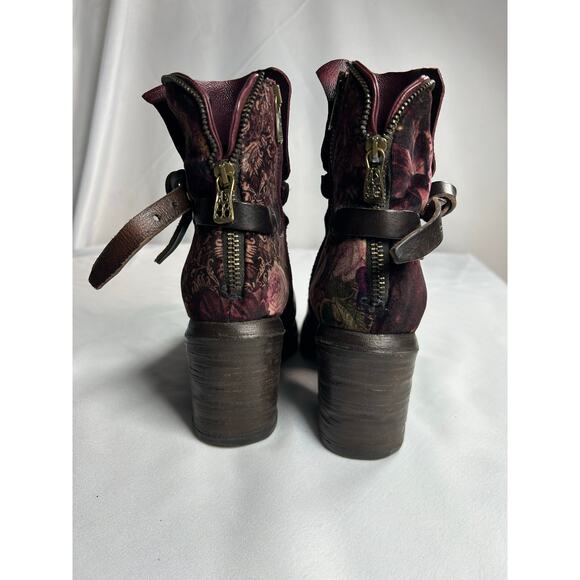 Women's A.S.98. Airstep Burgundy floral Leather Biker Ankle Boho Boots Sz37 EUR - Picture 6 of 12